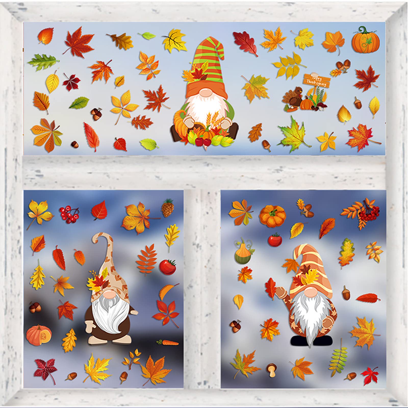 149 Adesivi Per Finestre Autunnali – Foglie, Zucca, Animaletti – Riutilizzabili – Decorazioni Ringraziamento - 2