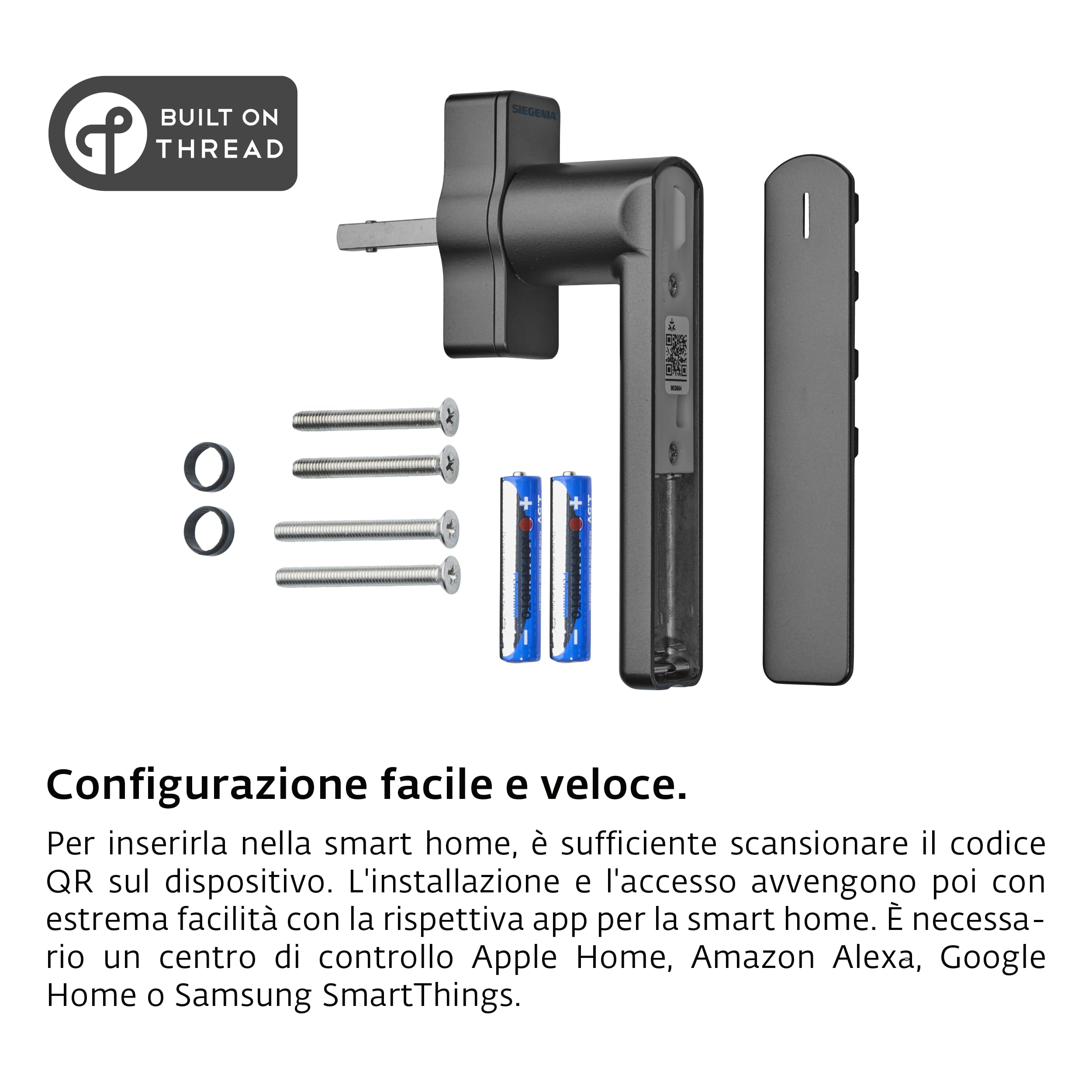 Maniglia smart per finestre SIEGENIA 2° gen. antracite - Compatibile con Matter per l'inserimento nelle reti della smart home con sorveglianza dello stato, blocco centralizzati tramite accesso remoto