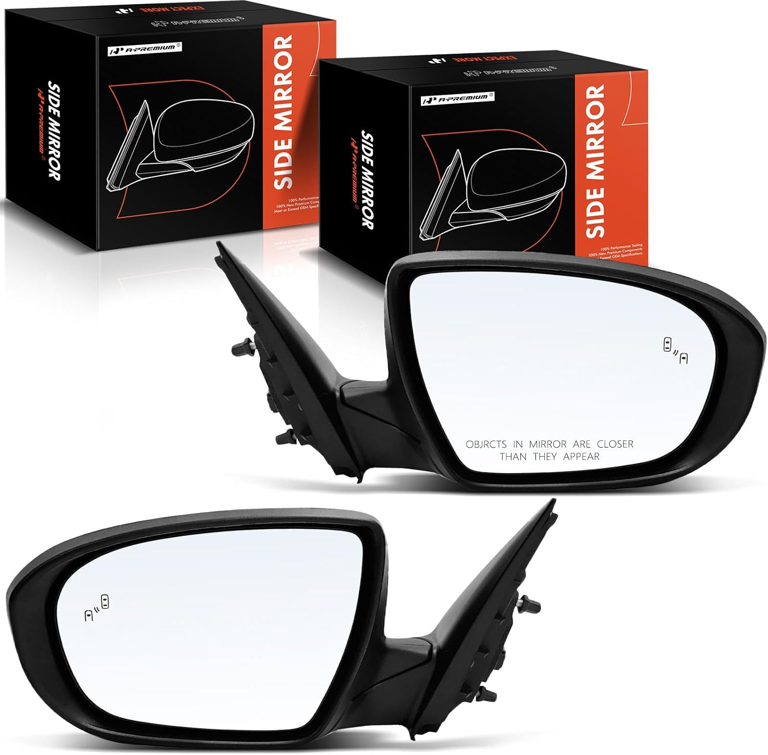 A-Premium Pair (2) Driver and Passenger Side Power Door Mirror - Compatible with Kia Optima 2014-2015 - Heated Power Folding Black Outside Rear View Mirror with Blind Spot Detection and Turn Signal