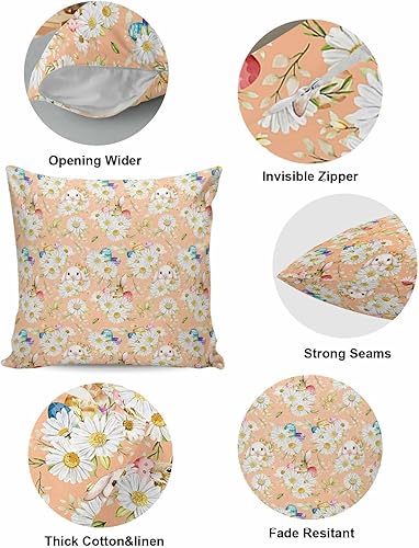 Miniatura 5 de Pack of 2 Cotton Throw Pillow Covers, Easter Bunny Eggs Daisy Soft Square Pillow Covers Home Decoration Pillowcases for Living Room Bedroom Couch