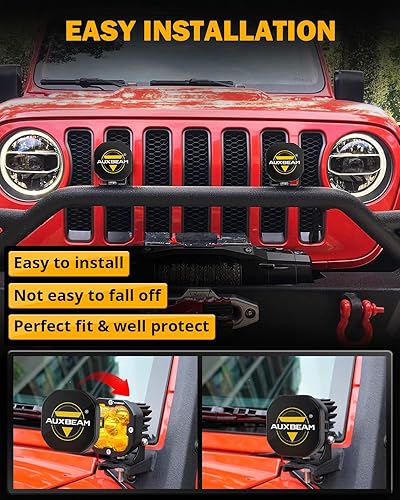 Miniatura 9 de Auxbeam Paquete de módulos LED de color ámbar blanco de 3 pulgadas con cubiertas de luz negra, 6 modos de luces estroboscópicas de doble