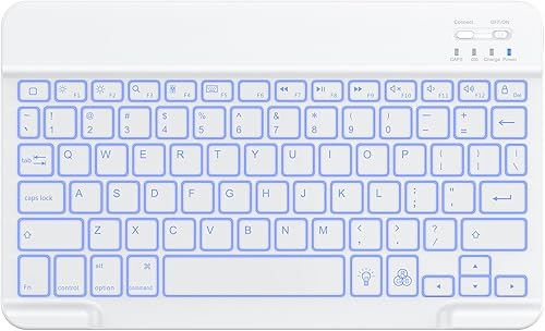 Miniatura 2 de OMOTON Teclado Bluetooth, retroiluminación inalámbrica recargable para iPad, iPad Pro, iPad mini, iPad Air con LED iluminado (blanco)