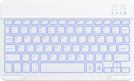 OMOTON 7 Color Backlit & Rechargeable Bluetooth Keyboard for iPad & iPhone | Wireless Ultra Slim Portable Typing Keyboard Compatible with iOS & iPadOS, Perfect for Students&Travel Office Users, White
