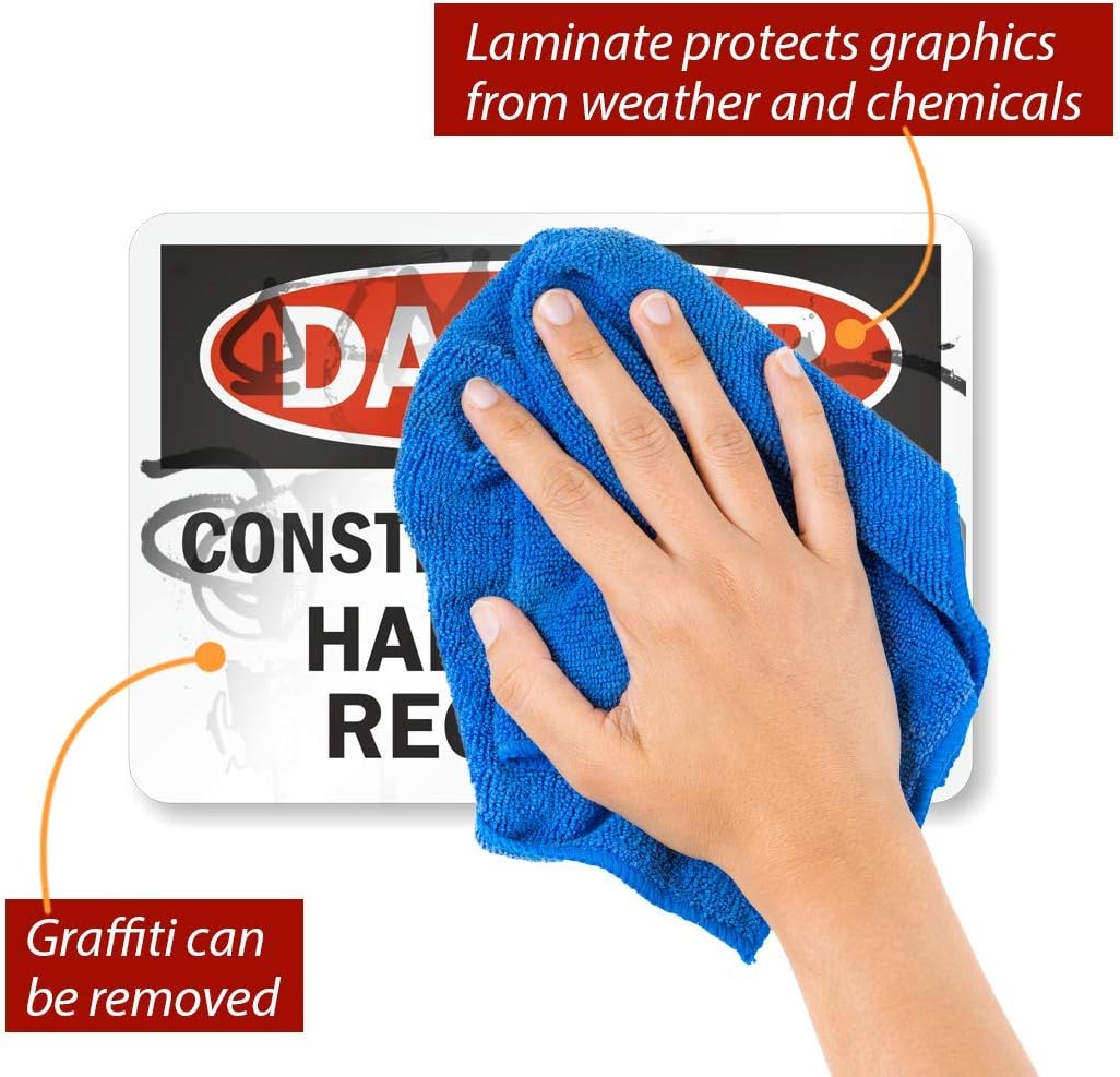 SmartSign "Danger - Construction Zone, Hard Hats Required" Label | 7" x 10" Laminated Vinyl