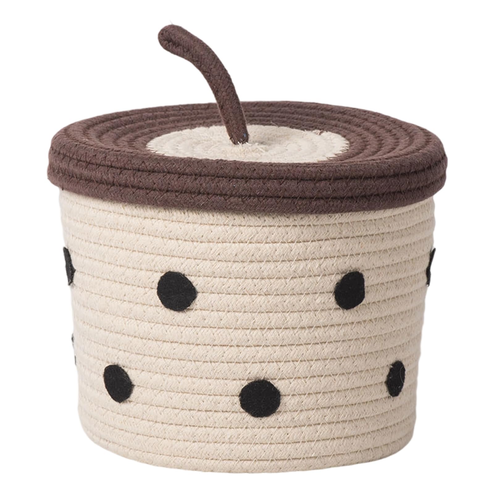 Handwoven Cotton Basket with Lid Round Desk Organiser for Makeup Toy Snacks Large Capacity Home Storage Solution Cotton Rope Storage Basket with Lid