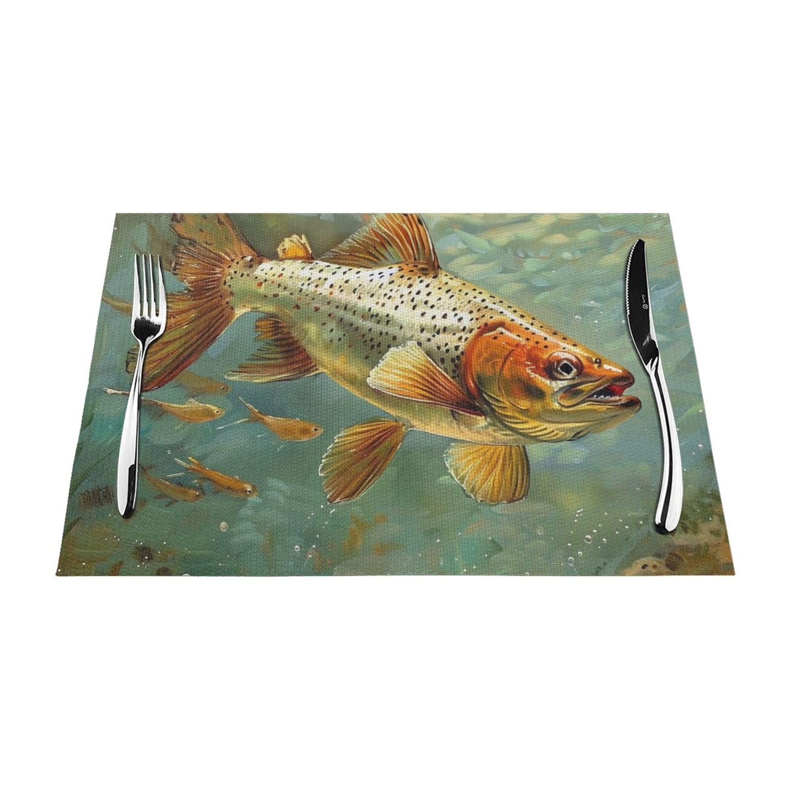 Fly Fish Printed PVC Placemat 1 PCS for Kitchen Dining Table Heat-resistand Washable Table Mats 18x12 in