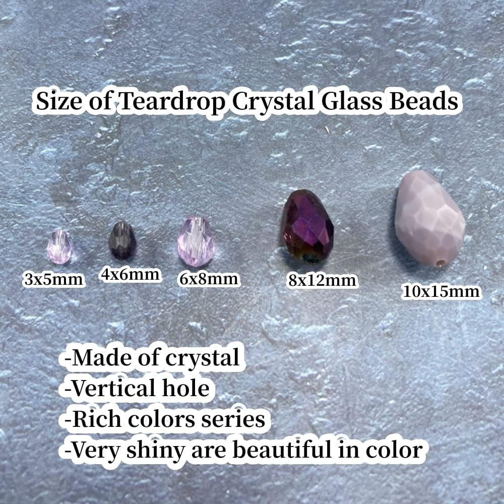 200pcs Teardrop Crystal Glass Beads 4x6mm Vertical Hole Faceted Glass Teardrop Spacer Beads for Bracelets Necklace Earring DIY Jewelry Making Craft(Purple Series) - Image 3