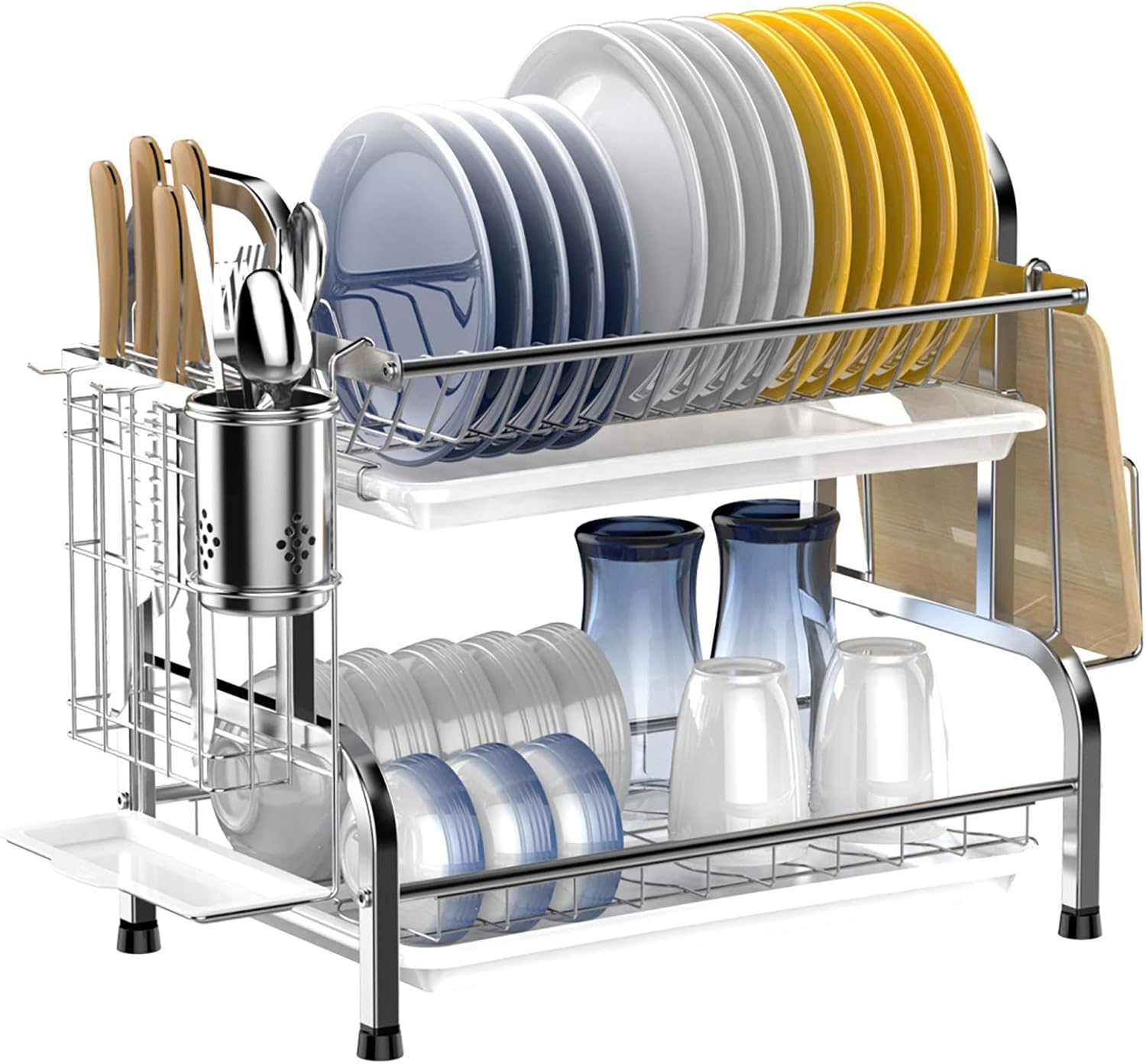 Ace Teah Dish Drying Rack, 2 Tier Dish Rack with Utensil Holder, Strainless Steel Dish Drainer,Silver