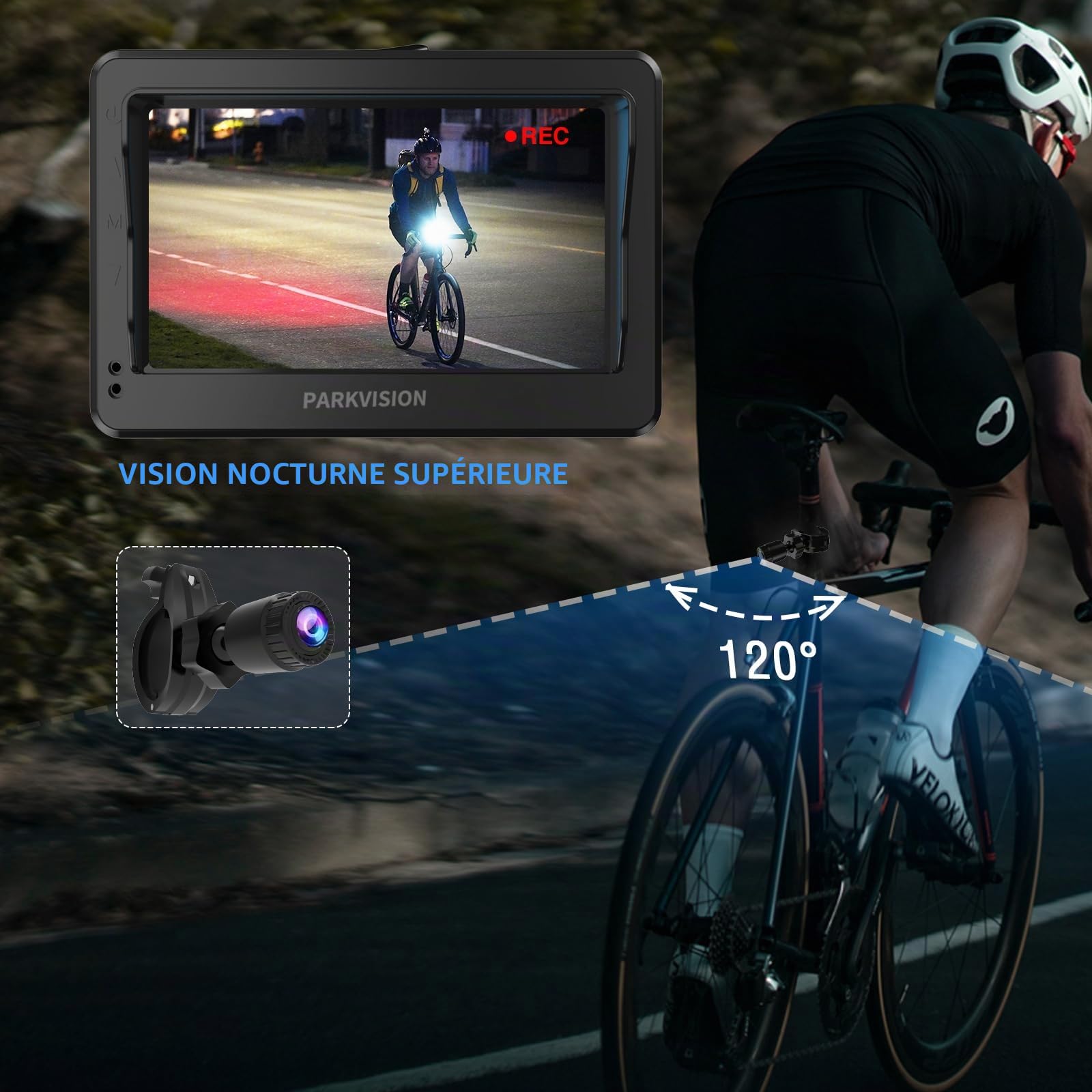 PARKVISION Rétroviseur Vélo Caméra 4,3" 1080P Loop, VAE VTT 16-42mm