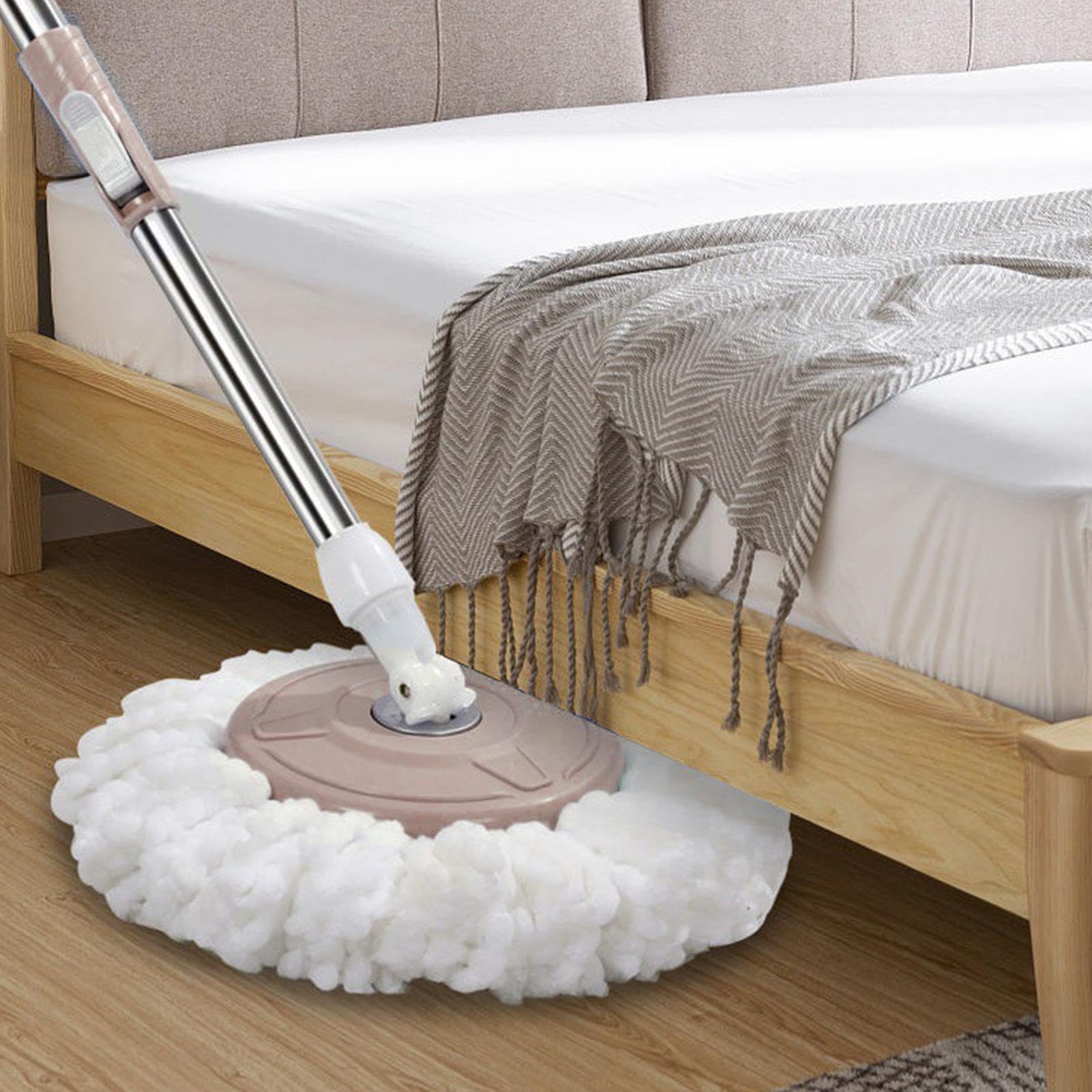 Système de serpillère à essorage automatique – Ensemble serpillère et seau, tête de balai en coton microfibre | Panier en acier inoxydable, balai de nettoyage de sol pour sols stratifiés et surfaces