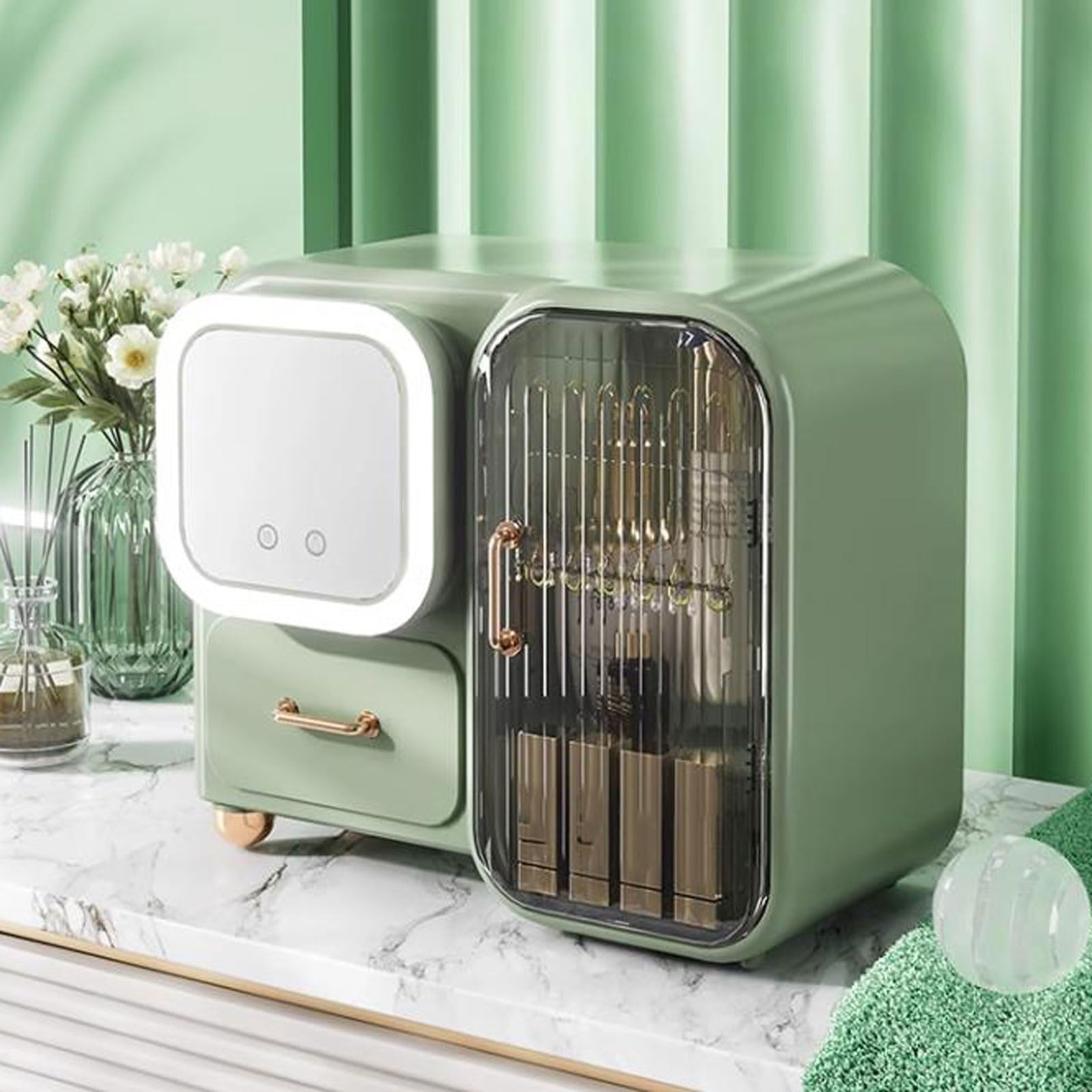 Espejo de Mesa, Joyas, cepillos, tocador, Dormitorio, Oficina(Green (Without Led))