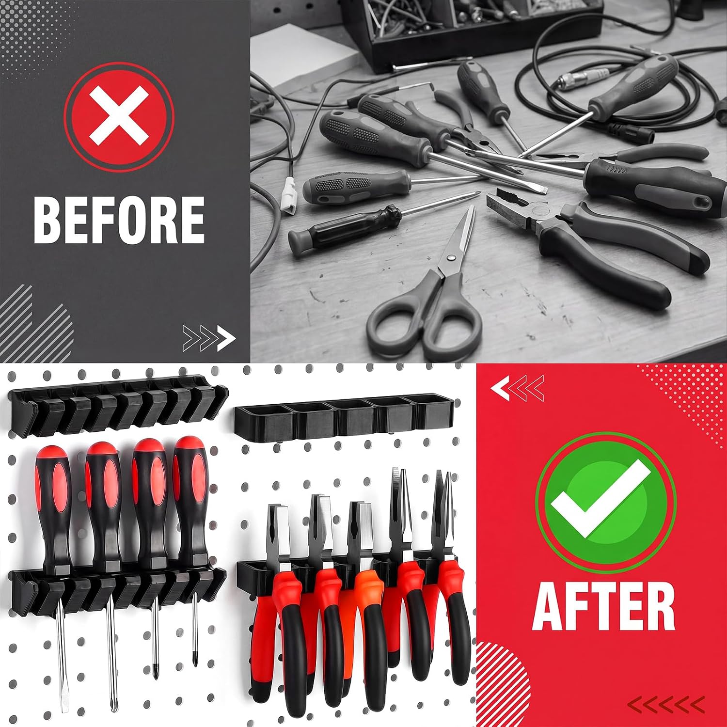 Junkin 6 Pcs Pegboard Screwdriver Holder and Pliers Organizer Set, Black image 4