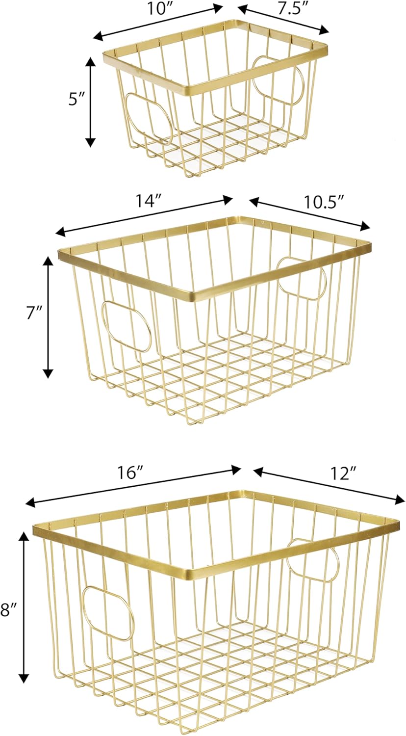happimess BSK3001D-6SET Camden Vintage Industrial Wire Metal Nesting Storage Baskets for Shelves, Cabinets, Pantry, Countertop, Mesh Open Bin Basket for Organizing Supplies, Gold (Set of 6)