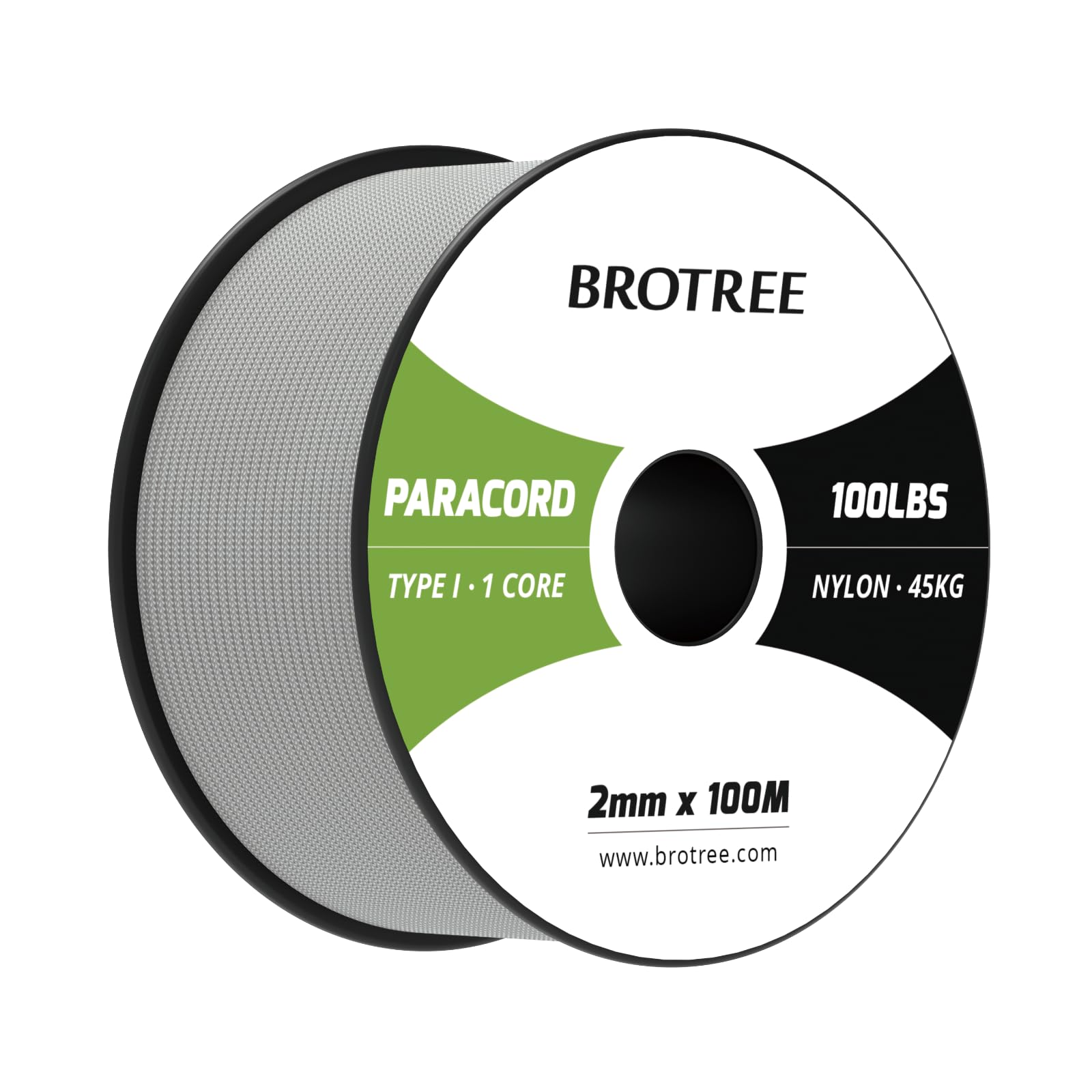 Brotree Paracord 2mm 100M 100% Nylon Rope 1 Strand Parachute Cord for Outdoor, Craft, DIY - 45kg Breaking Load (Grey)