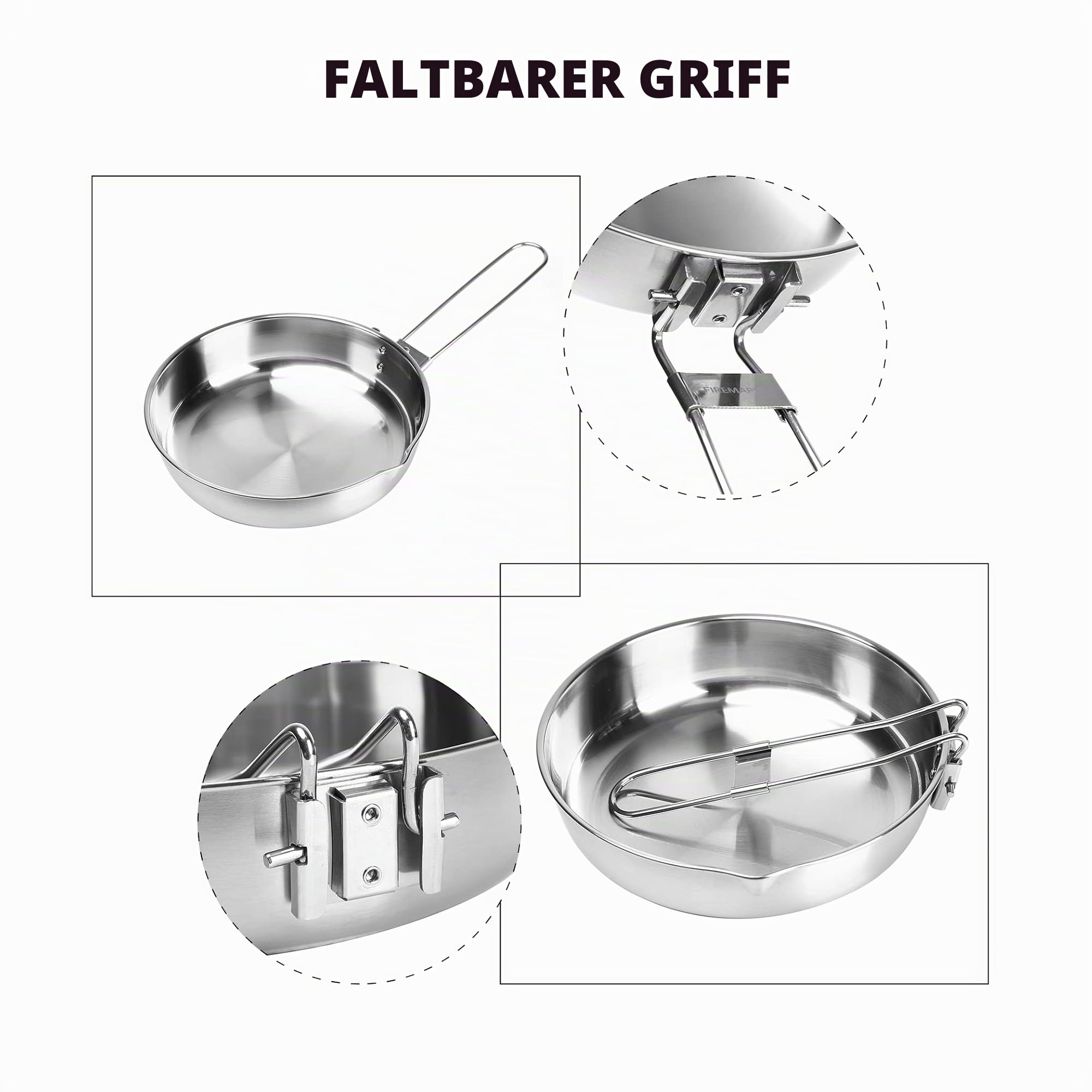 Fire-Maple Edelstahl Camping-Bratpfanne 1,4L Tragbares Kochgeschirr für Steak und Ei Omelettenpfanne mit Klappbarem Griff