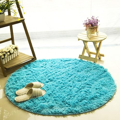 Vista 29 de MIFXIN Alfombra redonda para sala de estar, alfombra de pelo largo súper suave, alfombra circular esponjosa para sala de estar, comedor y Rojo