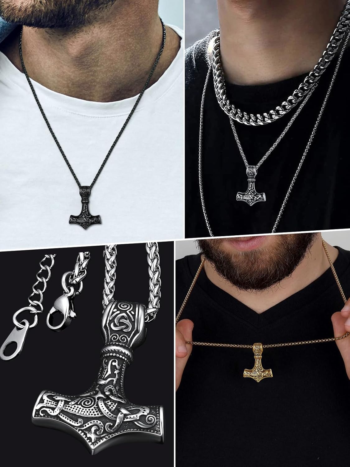 FaithHeart Viking Thor's Hammer Talisman Necklace for Men, Vintage Norse Mjolnir Amulet Pendant with Sturdy Wheat Chain, Stainless Steel Jewelry (Gift Box) - Image 6