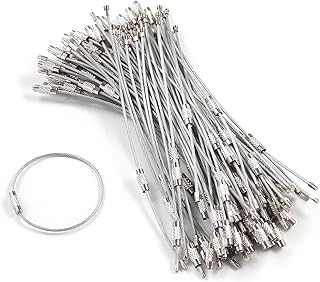 50 Piezas 15cm Llaveros de Alambre de Acero Inoxidable, con Tornillo de Bloqueo, Cadenas de Llaveros de Bucle de Cable, Resistentes y Duraderos, para Colgar Llaves, Etiquetas de Equipaje y Más