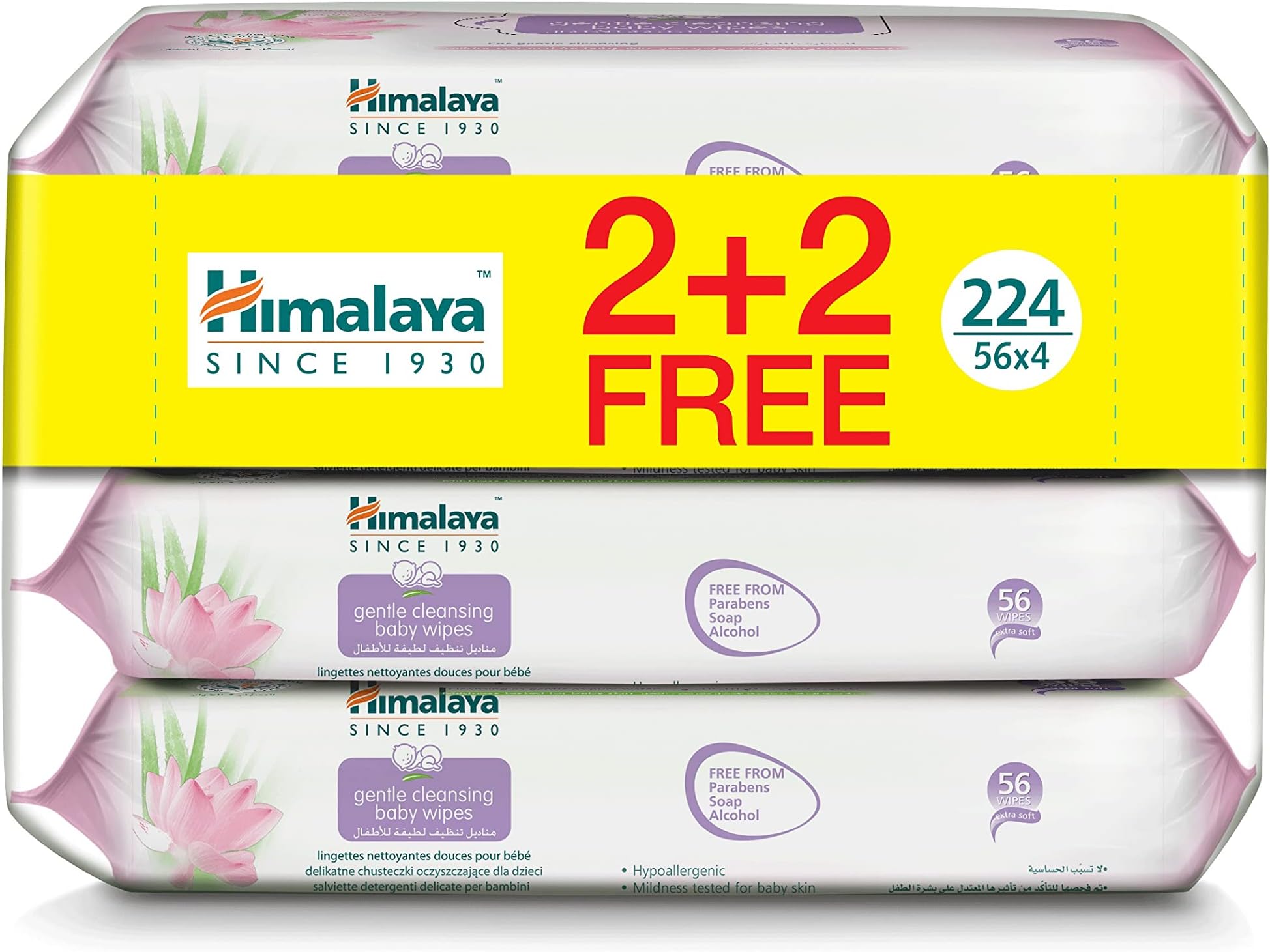 Gentle Cleansing Baby Wipes | 56 wipes X 4 packs (224 Wipes) | Mildly Cleanse & Protect Baby's Skin from Dryness | Enriched with Goodness of Aloe Vera & Lotus | Alcohol & Paraben Free