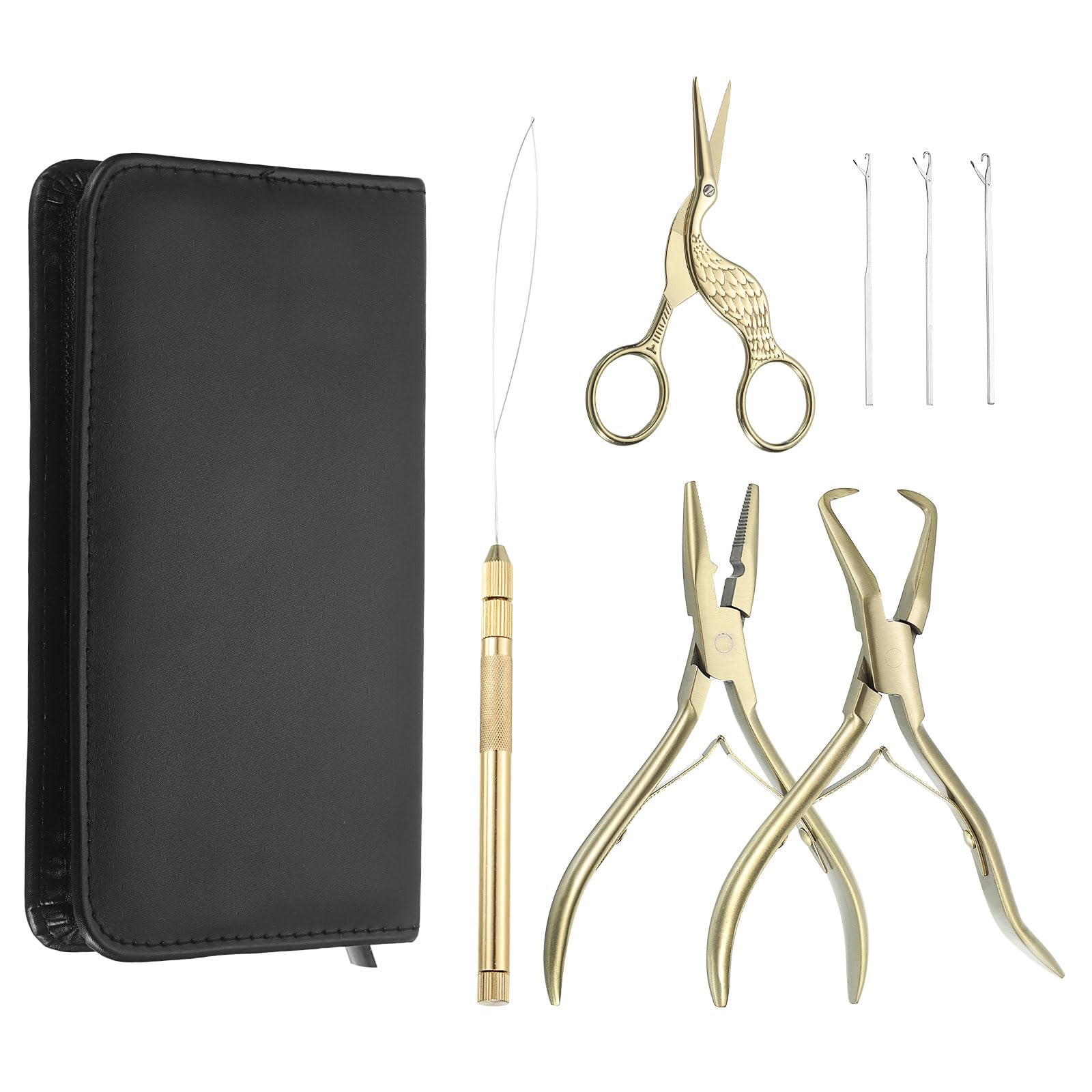 HARFINGTON Hair Extension Beading Tool Kit Stainless Steel Hair Extensions Micro Link Bead Closer and Remover Pliers Micro Ring Loop Needle Pulling Hook and Cutting Scissors, Gold Tone-image-41