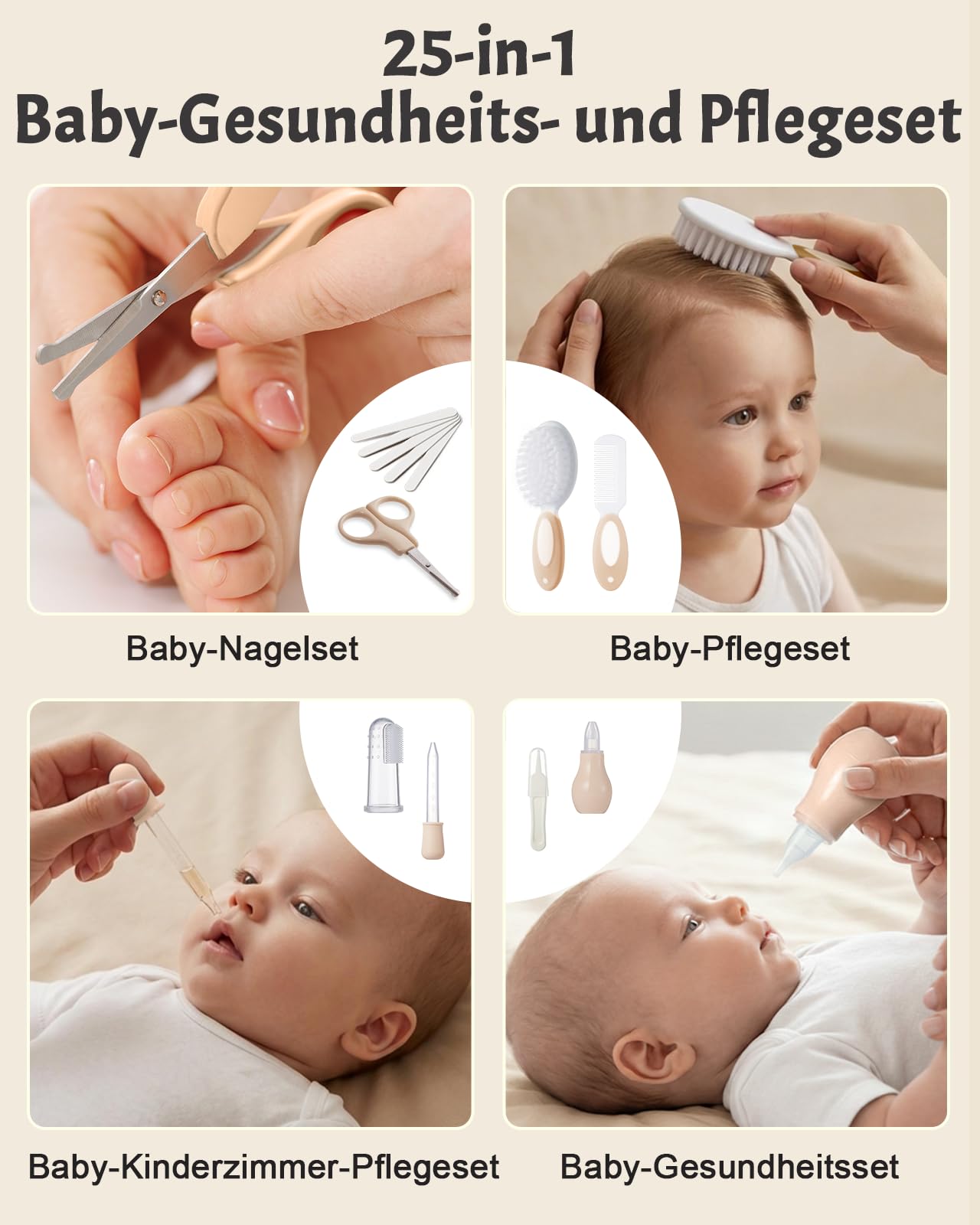 Lictin Baby Nagelfeile Elektrisch, Elektrische Nagelfeile mit 6 Schleifkopf, 25 in 1 Baby Nagelset mit LED Licht, Nagelpflegeset Elektrisch für Babys, Kleinkind, Erwachsene, USB Laden, Khaki