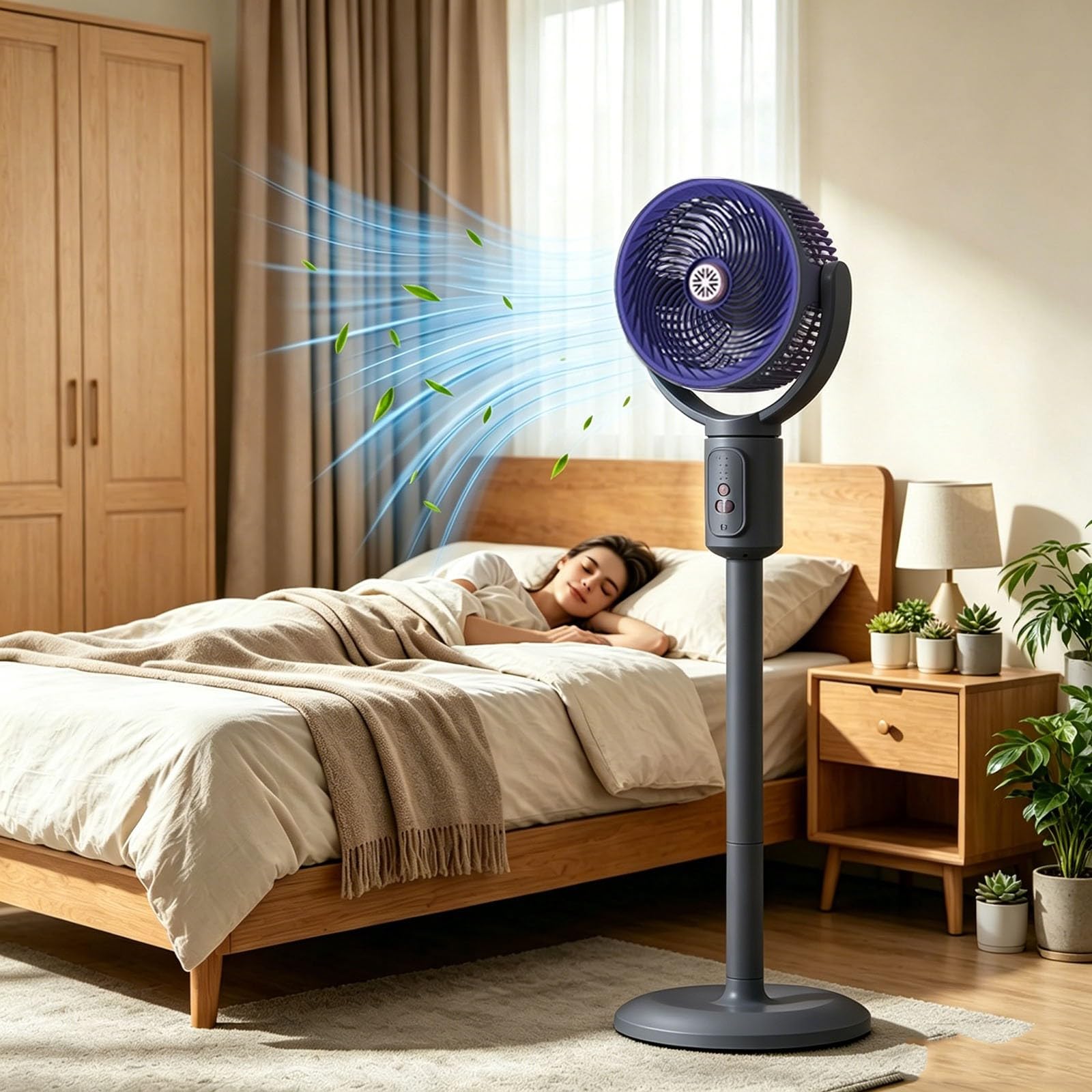 Ventilatore USB portatile in piedi regolabile in altezza circolazione dell'aria silenziosa per casa, camera da letto, scrivania, spazio di lavoro con testa oscillante, impostazioni di velocità