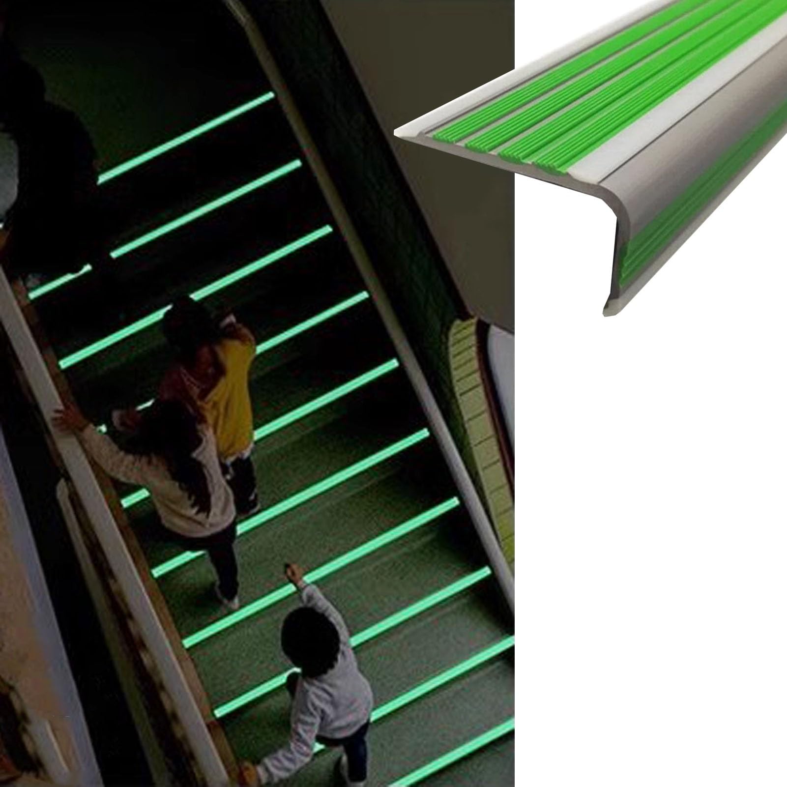 Perfil Protector de Escalera Tira Protectora de Borde de Escalera Flexible Antideslizante, Tira Luminosa de PVC Autoadhesiva pra Borde de Escalera, Borde de Borde de Escalera para Guarderías y Escuela