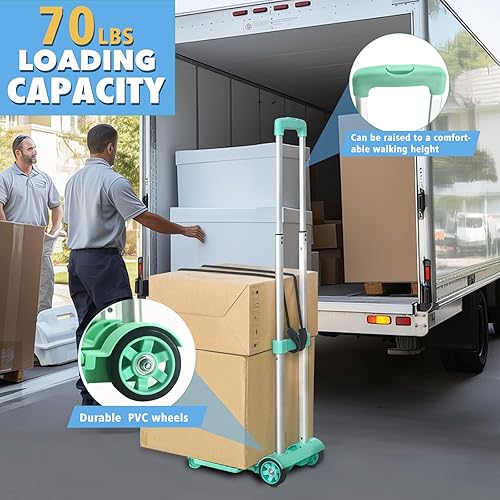 Miniatura 2 de Carretilla de mano plegable con dolly, carretilla de compras plegable, dolly de mano mini ligera, carretilla de mochila, carretilla de equipaje