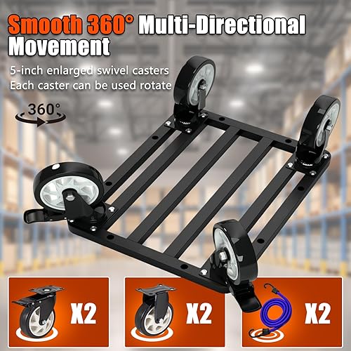 Miniatura 5 de Carretilla para muebles, 4 ruedas móviles, capacidad de 2000 libras de capacidad para muebles resistente, ruedas giratorias de 5 pulgadas,