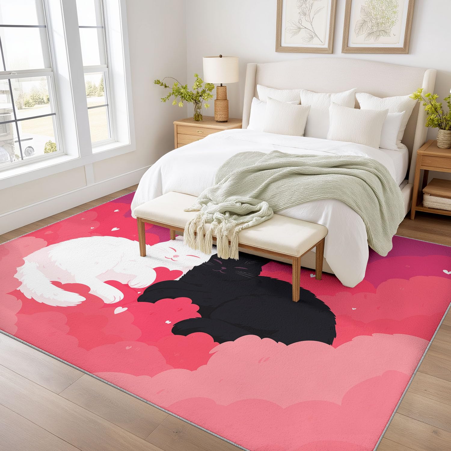 Tappeto romantico con motivo a nuvole, 80 x 150 cm, antiscivolo, lavabile, per soggiorno, camera da letto, stampato, per interni