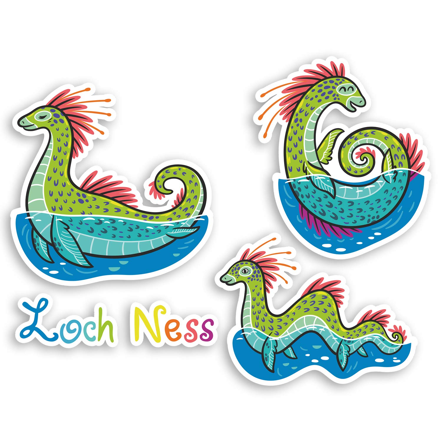 Destination Vinyl Ltd Multi 3 X 8Cm Cute Loch Ness Monster Vinyl Stickers - Scotland Sticker Laptop #34254 (8Cm X 3)