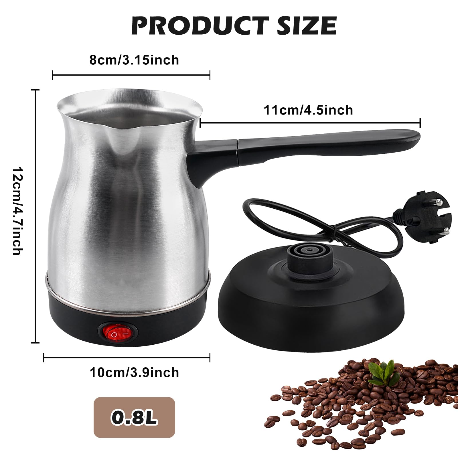 Vegena Elektrische Türkische Kaffeemaschine, Elektrische Türkische Kaffeekanne 800ml Espressokocher Türkische Kaffeemaschine Elektrische Kaffeekocher Edelstahl Mokkakanne Für Zuhause, Büro, Reisen