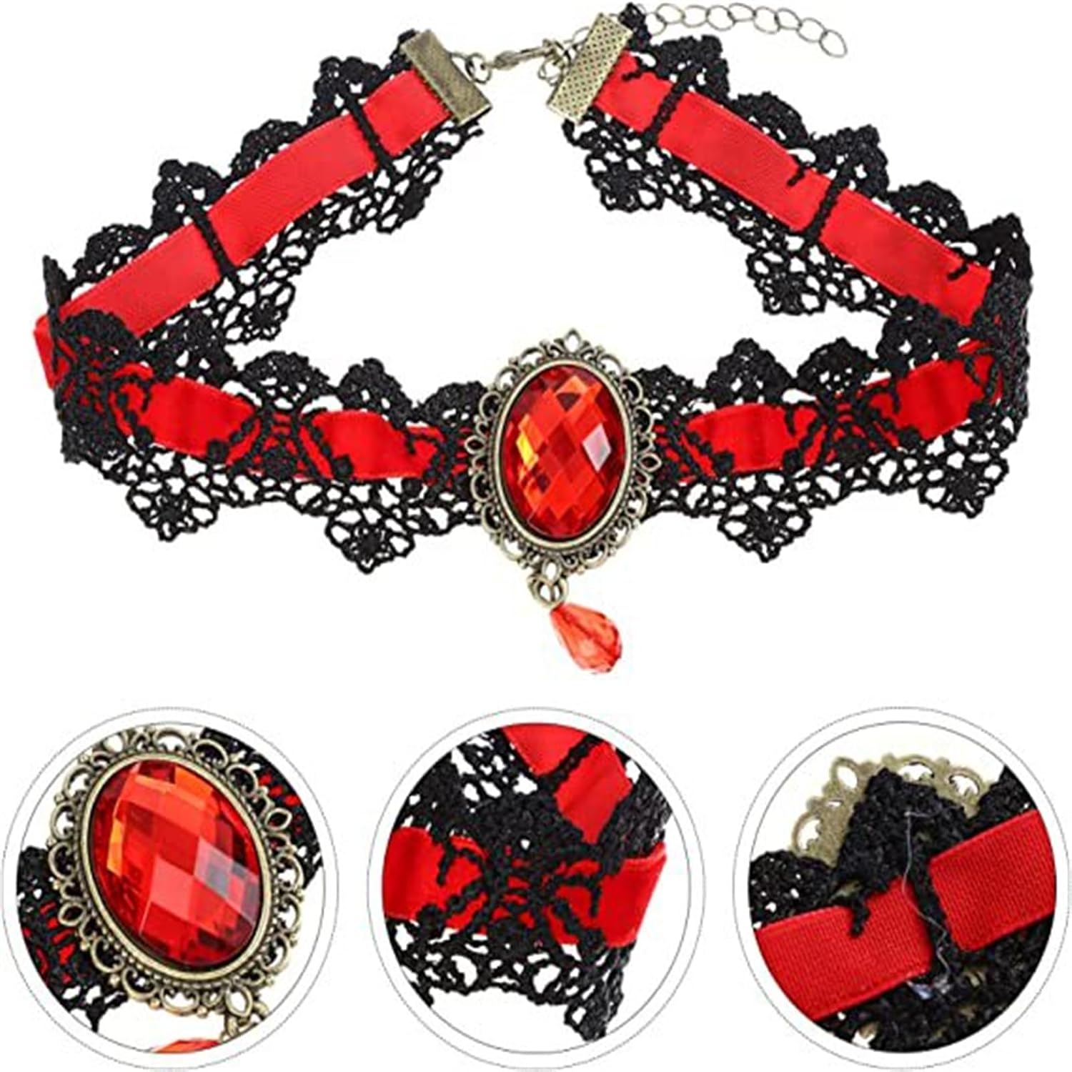 GYRMMUE Gothic Lace Choker Necklace for Women,Vintage Crystal Gems Collar Necklaces Punk Style Dark Vampire Bat Necklace Halloween Costume Party Jewelry - Image 3