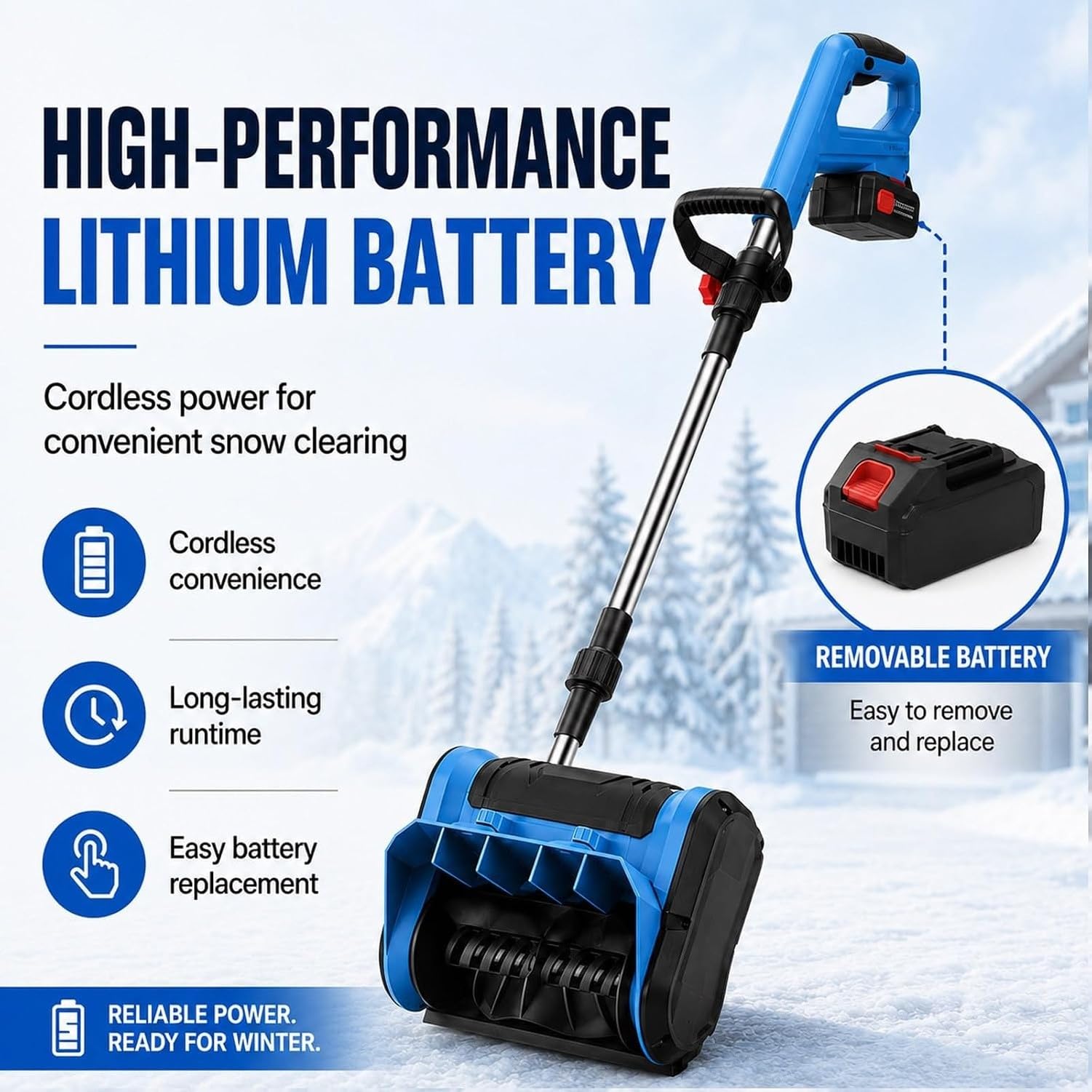 Pala de Nieve Inalámbrica 28 cm sin Cable para Uso Ligero, Singlebattery