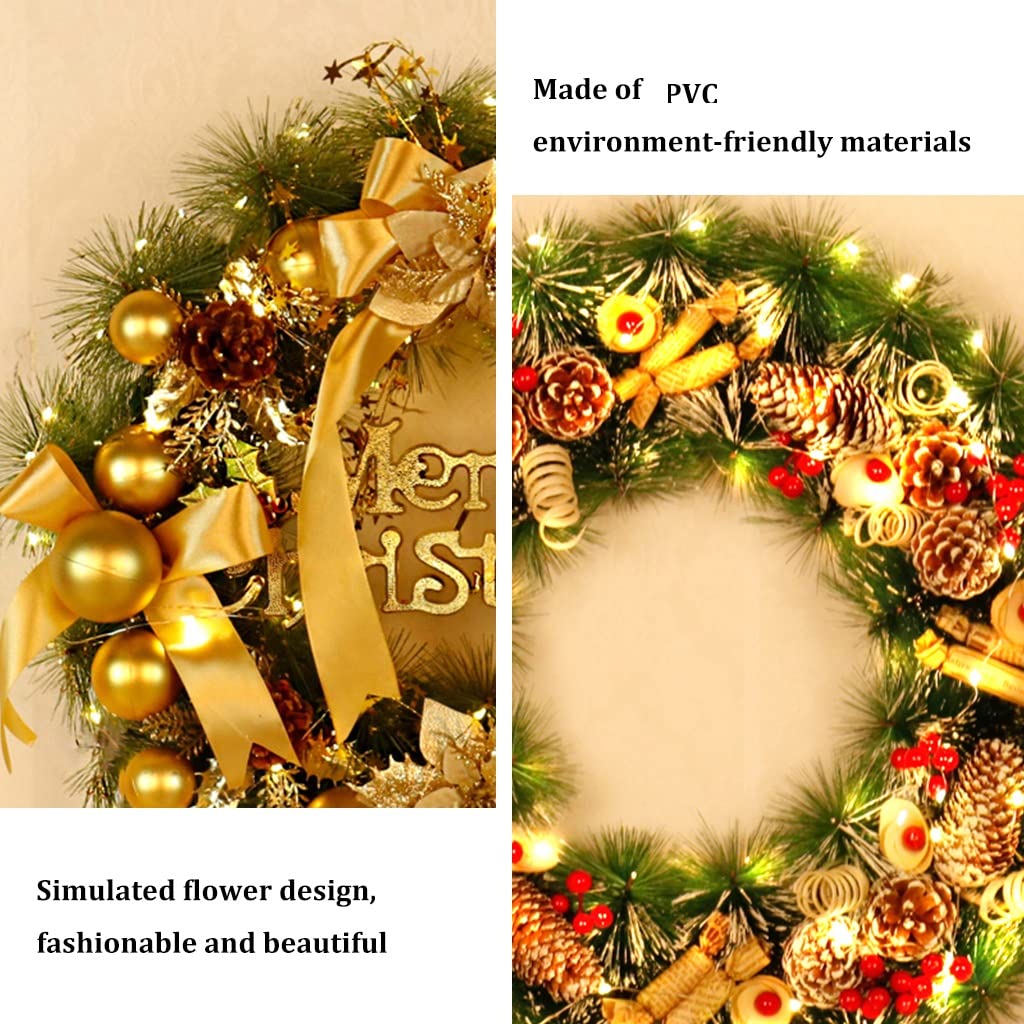 KANBUN Corona Navideña Preiluminada para Puerta De Entrada, Coronas Navideñas Artificiales con Luces Funciona con Pilas, Guirnalda Navideña para Ventana, Decoración De Pared, Chimenea,B-20inch