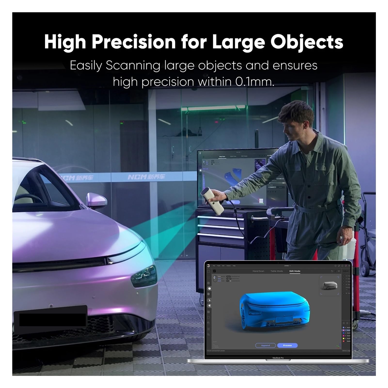 Escáner 3D portátil for impresión con precisión de 0,1 mm y escaneo a 10 FPS objetos negros a gran escala 400 x 250