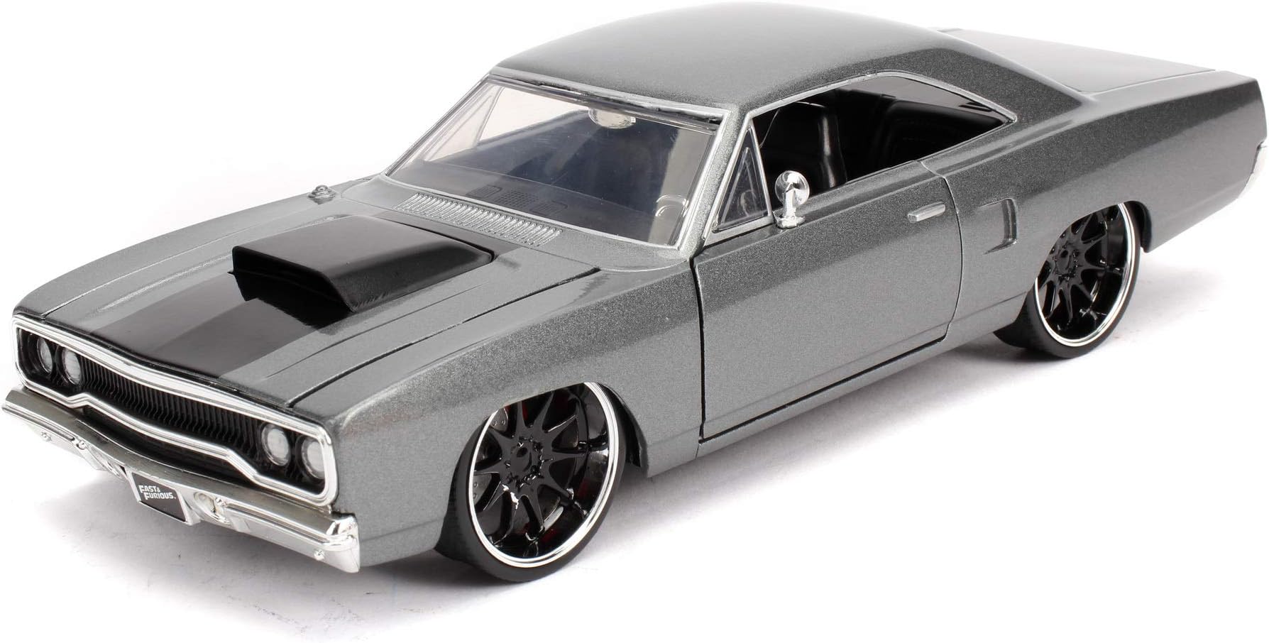 Jada Toys 253203054 Fast & Furious Dom's 1970 Plymouth Road Runner Car Tuning Model 1:24 Opening Doors Bonnet Boot wheel Grey