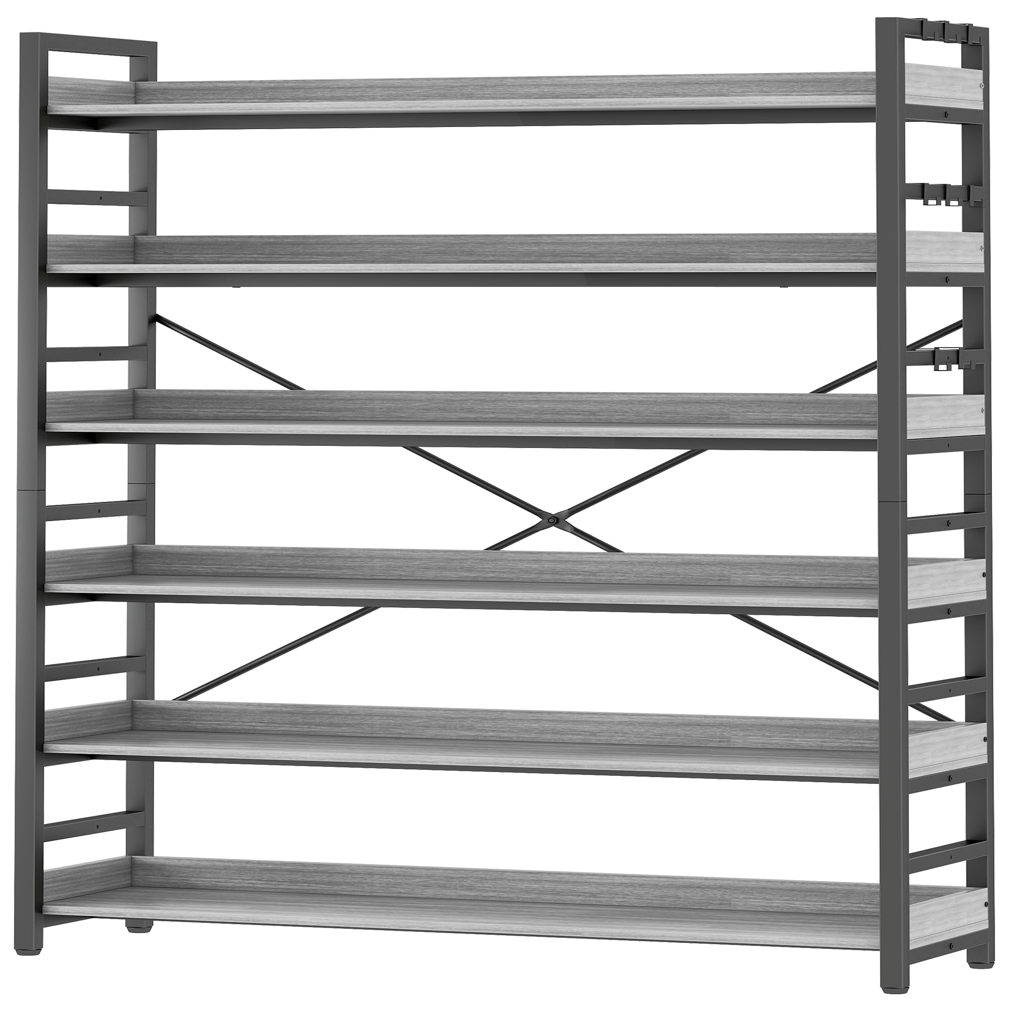 HCHQHS Bookshelf, Adjustable Industrial Bookcase, Vertical Tall Book Shelf, Wood and Black Metal Open Bookshelves for Home Office, Living Room,