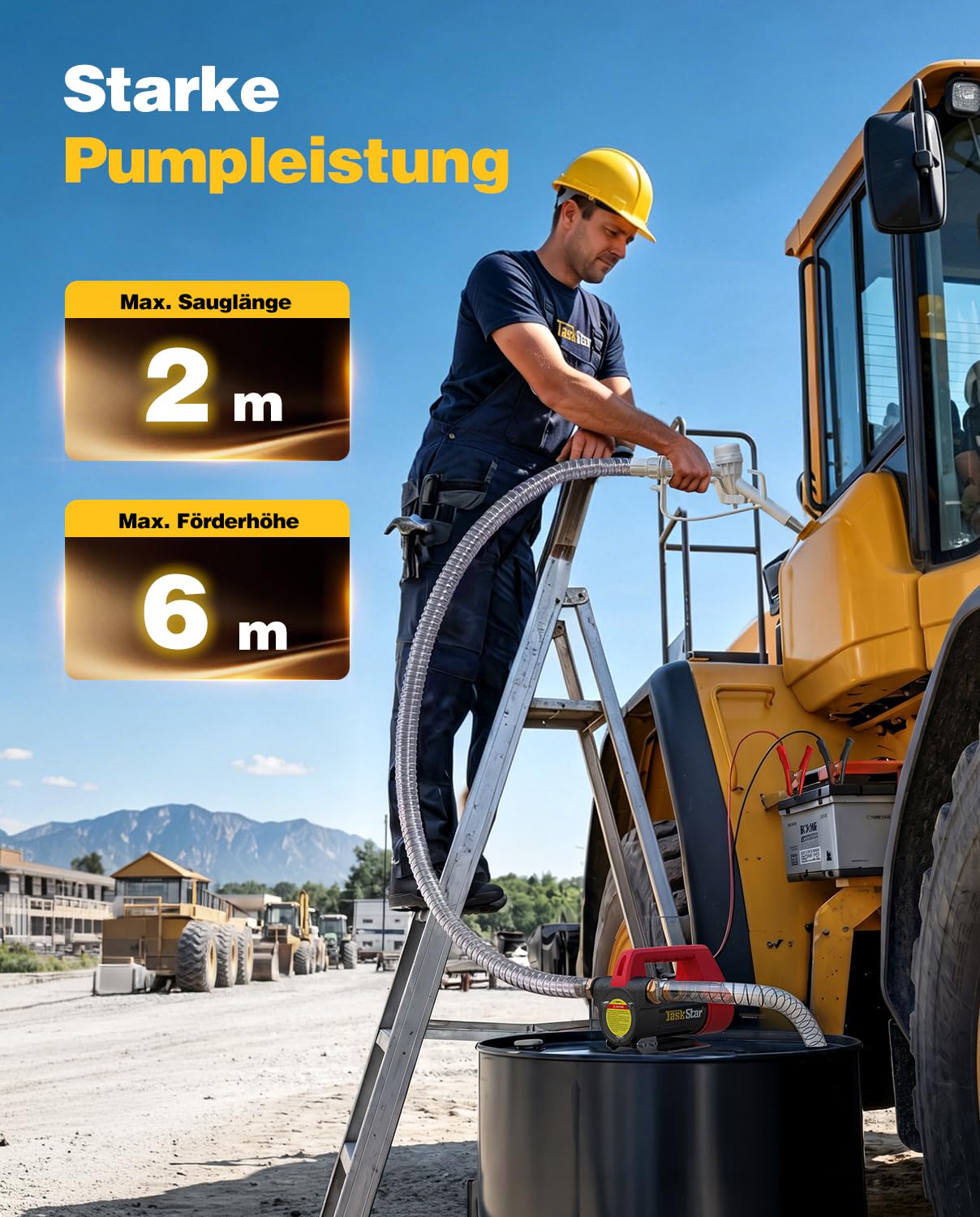 TaskStar Elektrische Dieselpumpe 12V: 50 L/min Tragbare Kraftstoffpumpe mit Zapfpistole, Filter & Schläuchen für Diesel, Biodiesel, Kerosin, Heizöl – Heizölpumpe Für Haus, Bauernhof & Baustelle