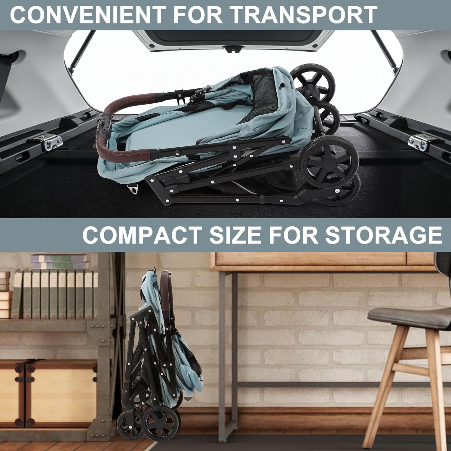 NO-Zip Pet Stroller for Small Dogs & Cats, Lightweight Dog Stroller with Reflective Safety Strips, One-Hand Fold, Claw-Proof Mesh, Breathable Travel Carriage, 33lbs Capacity, Light Blue