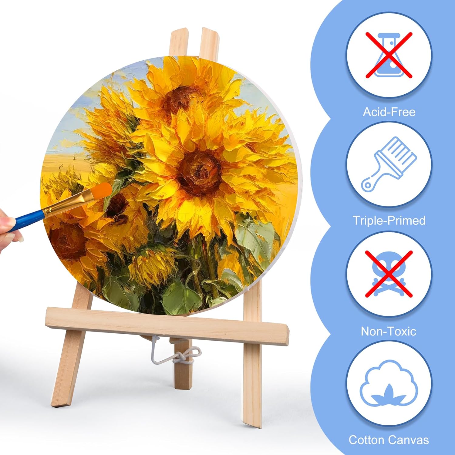 ESRICH 12 Pack Stretched Canvas for Painting, 4x4, 5x7, 8x10, 10x12, 12x16(2 of Each), Round Canvas with 8x8, 12x12(1 of Each), Blank Canvases Primed Paint Canvas for Beginners, Artists. - Image 4