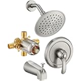 Tub Shower Faucet Set with Valve, 6-Inch Shower Head and Handle Set Brushed Nickel, Single-Handle Tub and Shower Trim Kit with Touch-Clean Rain Shower Head and Tub Spout