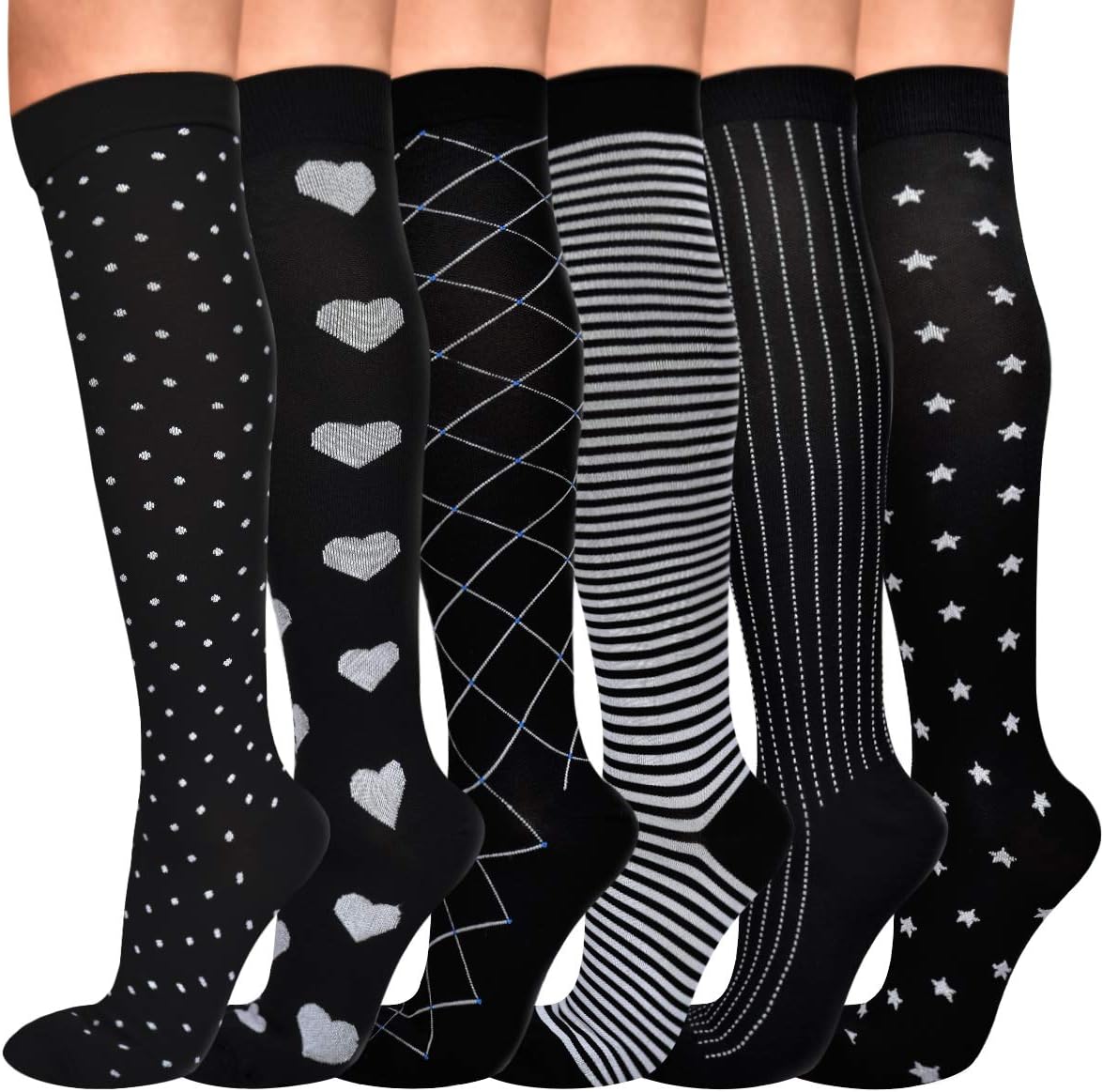 LighSele 6 Pairs Compression Socks for Women & Men, Compression Socks 15-20 mmHg