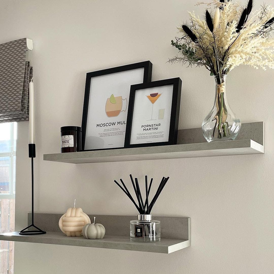 Mobili Fiver, Coppia Mensole Rachele, 80 cm, Grigio Cemento, Nobilitato, Mensole da muro Camera, Corridoio, Cucina, Ingresso, Soggiorno, Ufficio, Made in Italy