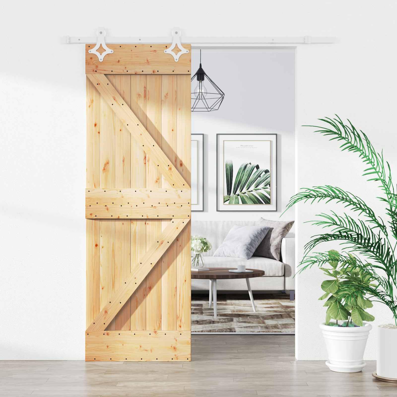 Puerta corredera 70 x 210 cm madera pino y blanco