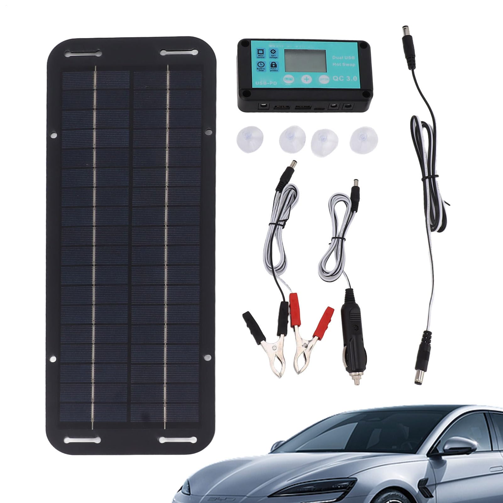 Caricatore solare portatile per auto: tensione di 20 Watt | pannello impermeabile, protezione della batteria, kit solare per veicoli, rinforzo della batteria per moto, rinforzo di ricar