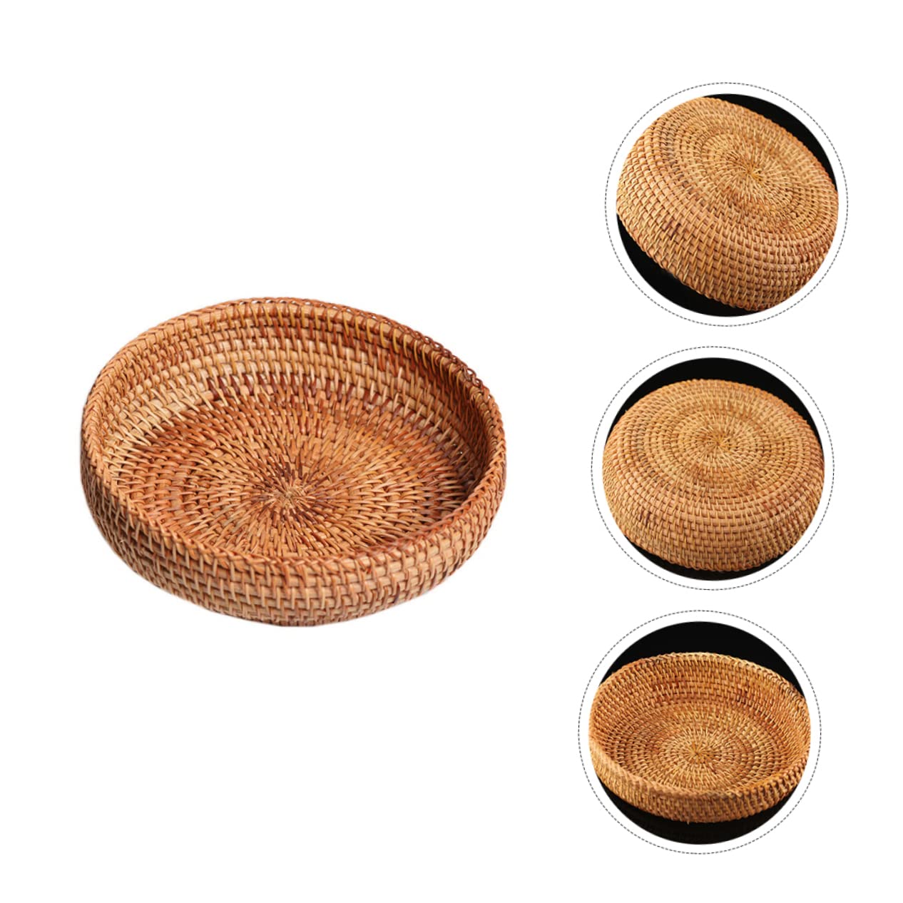 Cabilock 3piezas Cesta De Ratan Tejida Redonda Para Almacenamiento De Alimentos Organizador De Frutas y Aperitivos Decoración Natural Para Hogar y Picnic