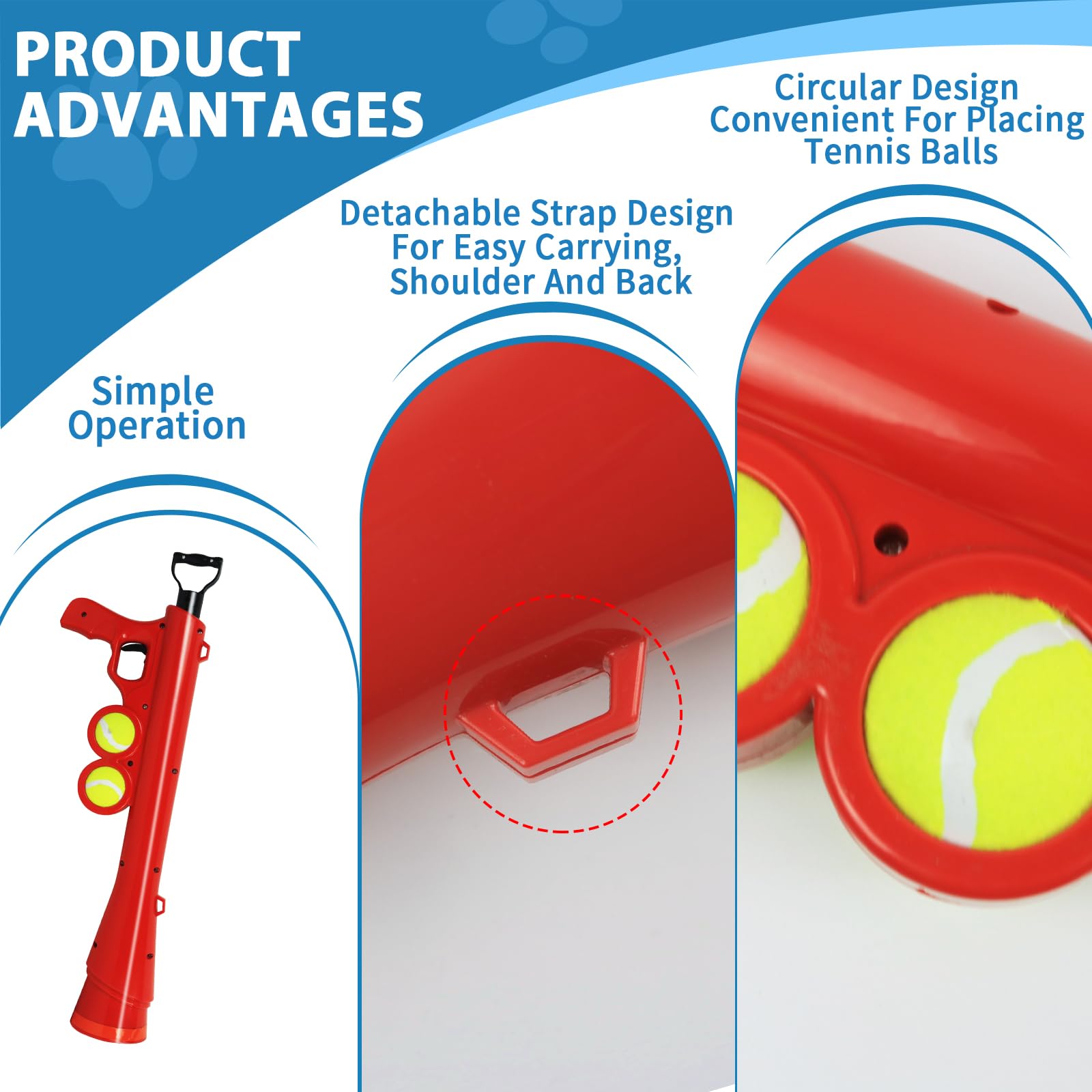 Lanceur de balles pour chien pour animal de compagnie, lanceur de balles pour chien avec 2 balles de tennis et bandoulière, 59,4 cm, longue portée de 59,4 cm, jouet pour toutes les races