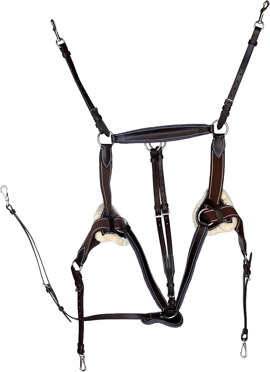 Leather Horse Size 5 Point Elastic Breastplate and Running Attachment with Color Trim (Black with White)