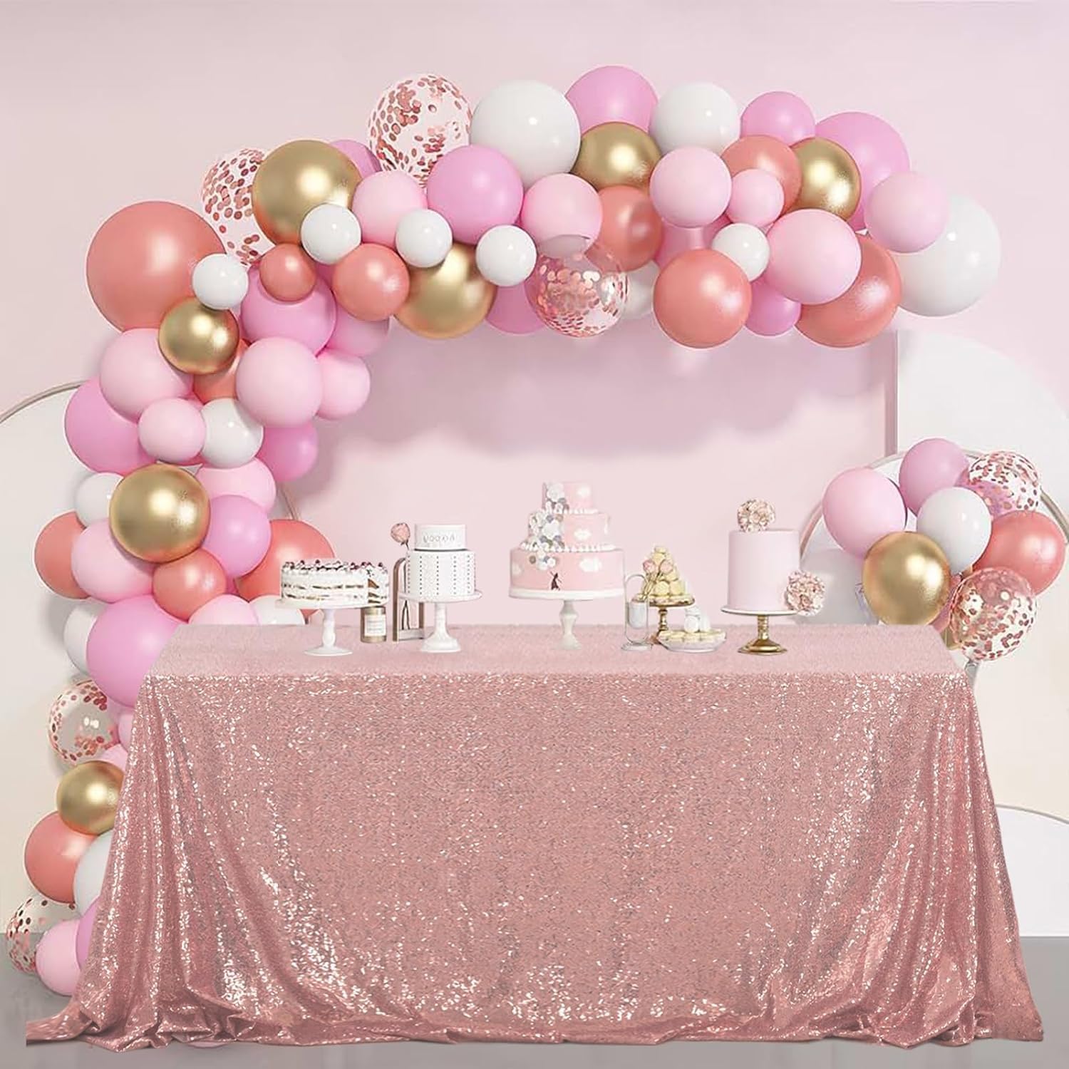 Pufogu 152 cm x 259 cm różowe złoto cekinowy obrus prostokątny brokat różowe złoto obrusy na urodziny ślub ślub baby shower dekoracje imprezowe